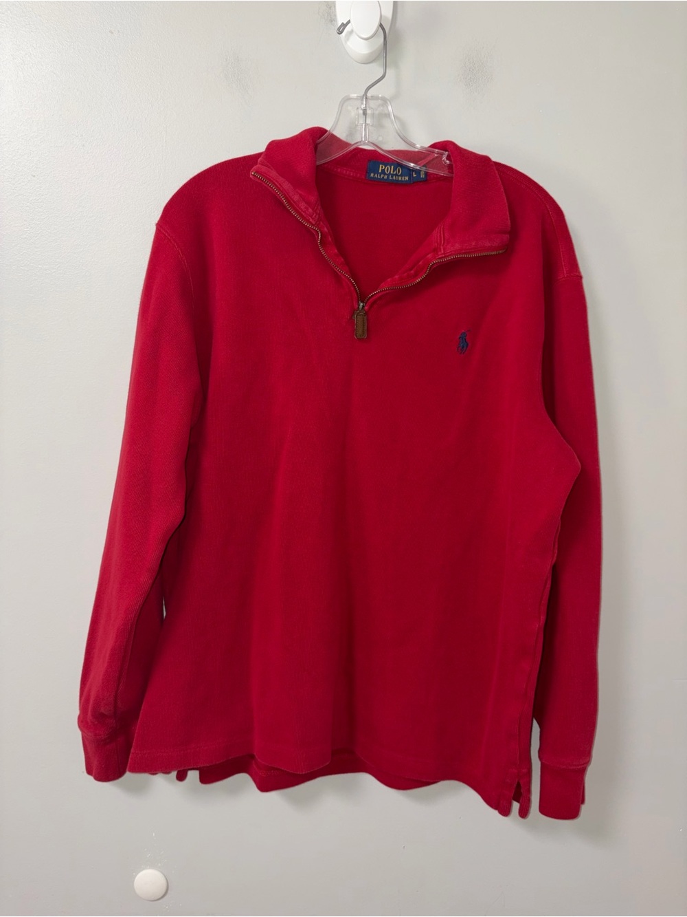 Polo Ralph Lauren Red Quarter Zip Sweatshirt Pullover Men's L